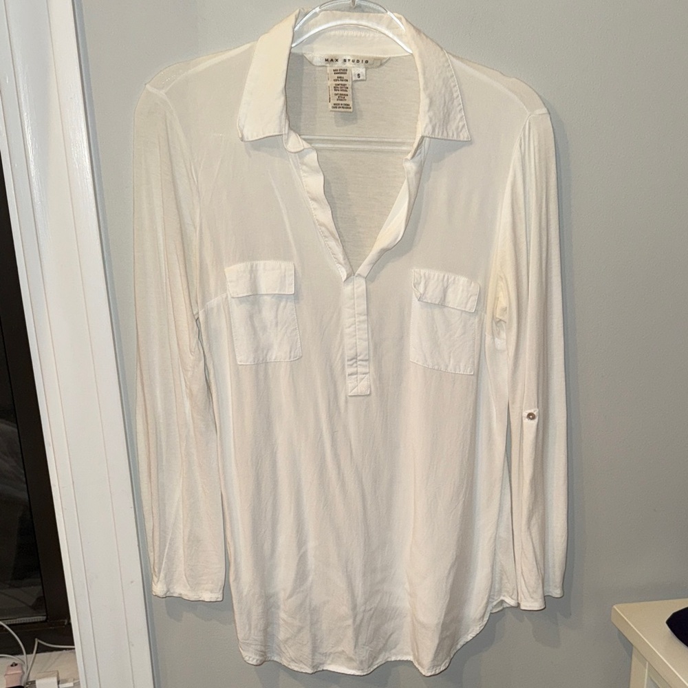 Max Studio Cream Long Sleeve Top